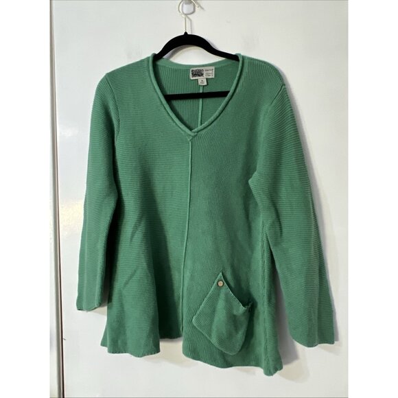 Habitat Sweaters - Habitat Womens M 100% Cotton Knit Tunic Sweater Green Lagenlook Button